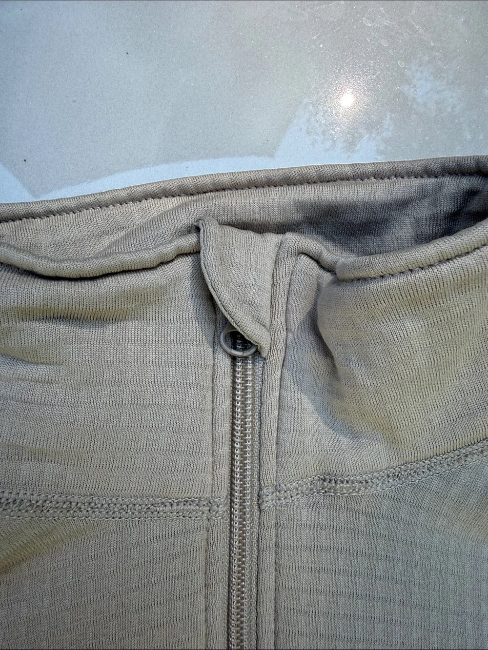 Beige Waffle Knit Quarter-Zip thermal Pullover